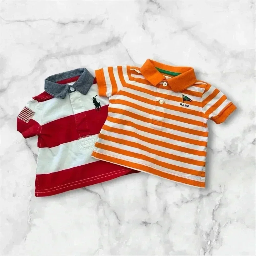 2 Ralph Lauren baby boys short sleeve polo shirts sz 3M 010